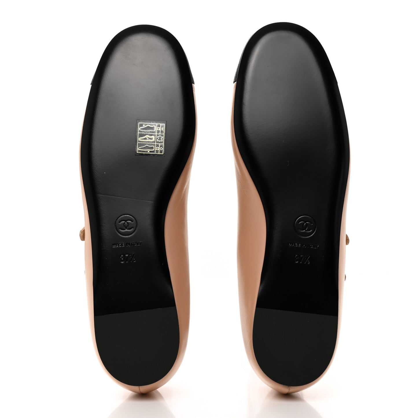 Lambskin Grosgrain Pearl Mary Jane Flats 37.5 Beige Black