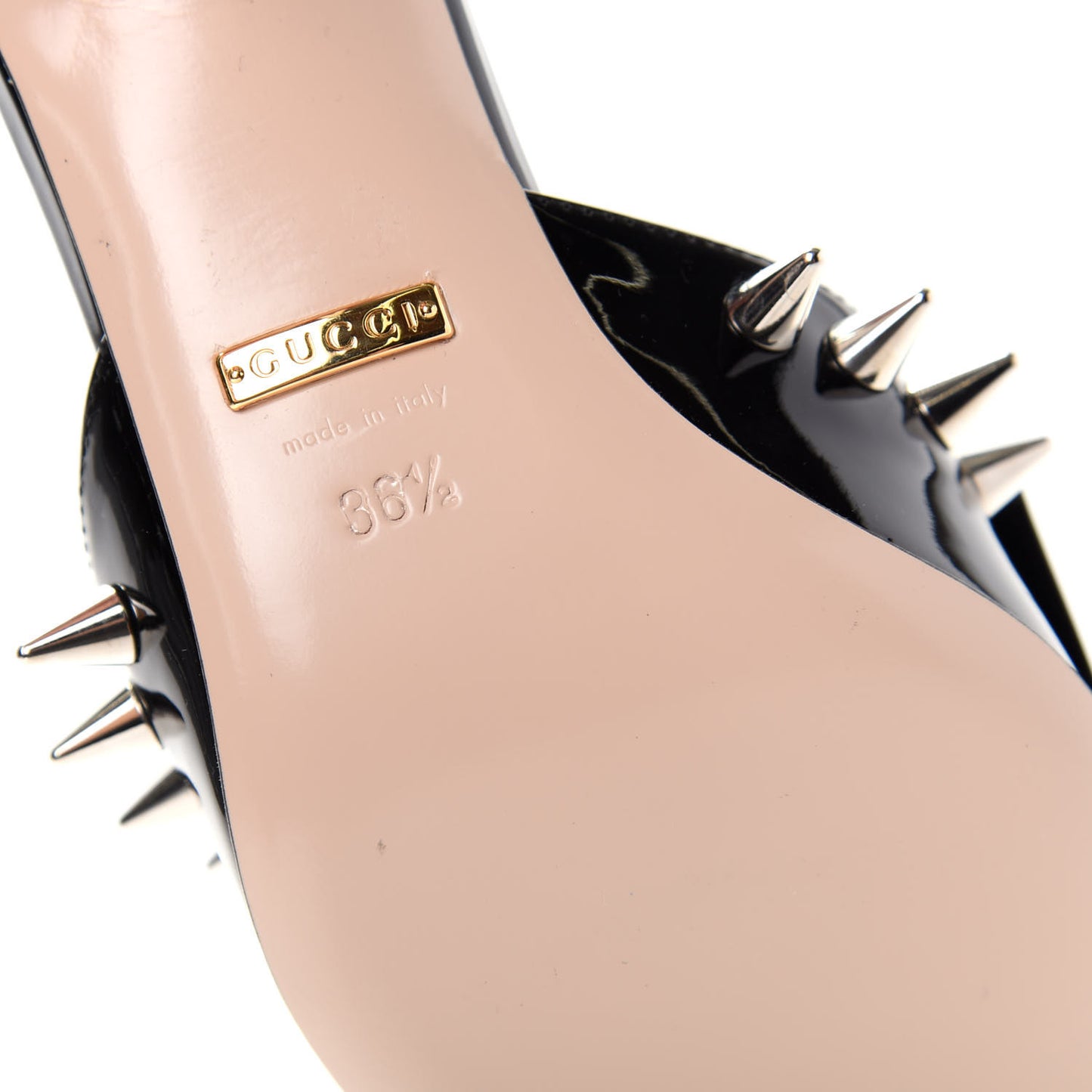 Patent GG Bow Sadie Spike Mid Heel Mules 36.5 Black