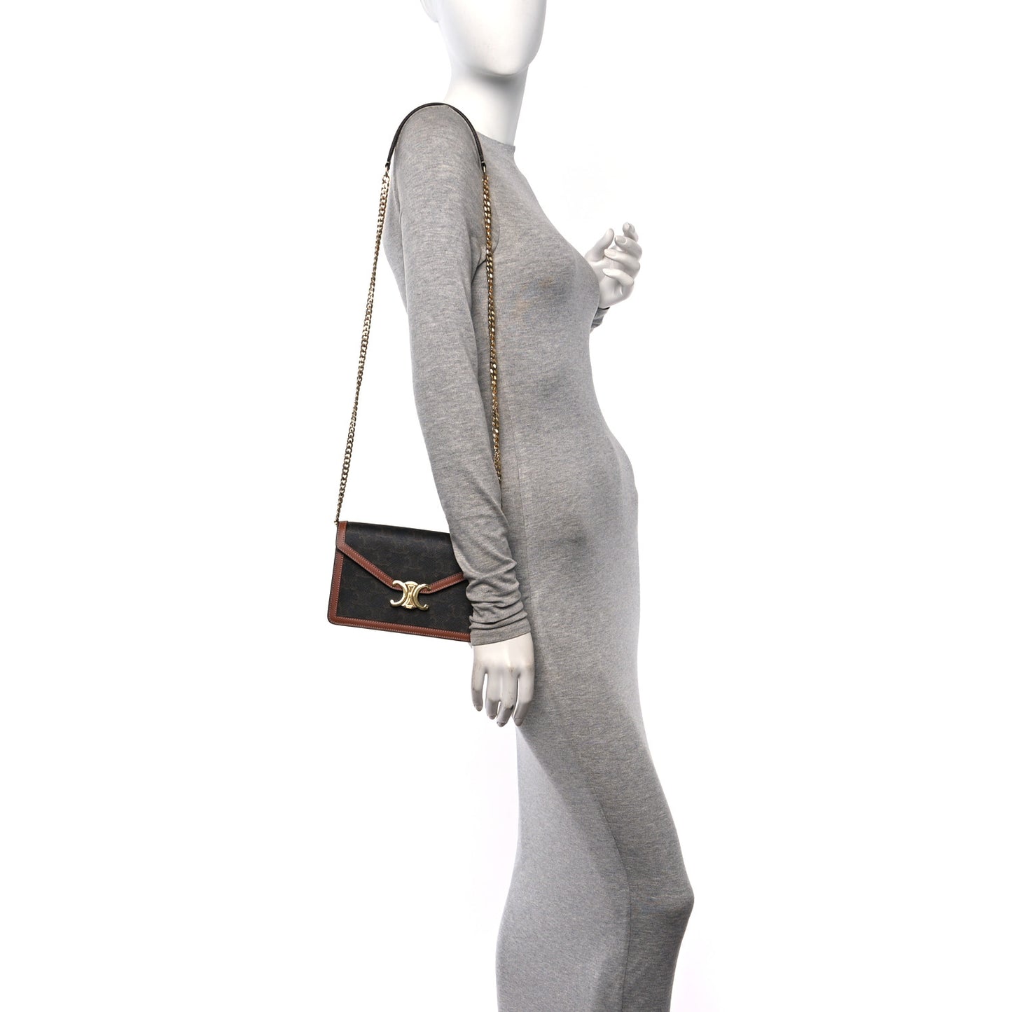 Triomphe Canvas Calfskin Margo Wallet on Chain Tan