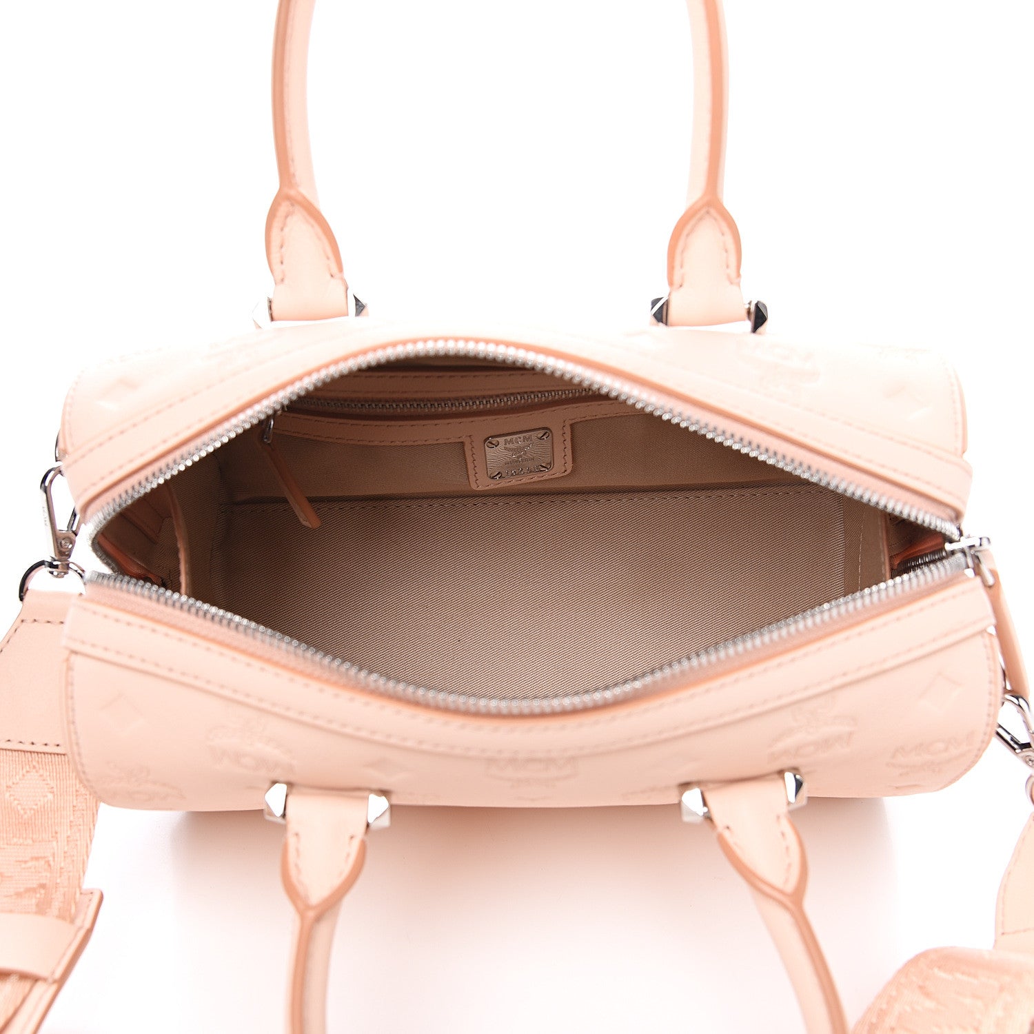 MCM Calfskin Ottomar Monogram Essential Boston Bag Light Pink 4 of 9