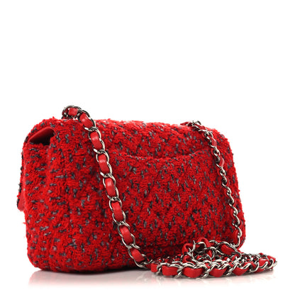 Chanel Tweed Quilted Mini Rectangular Flap Red Grey 3 of 10
