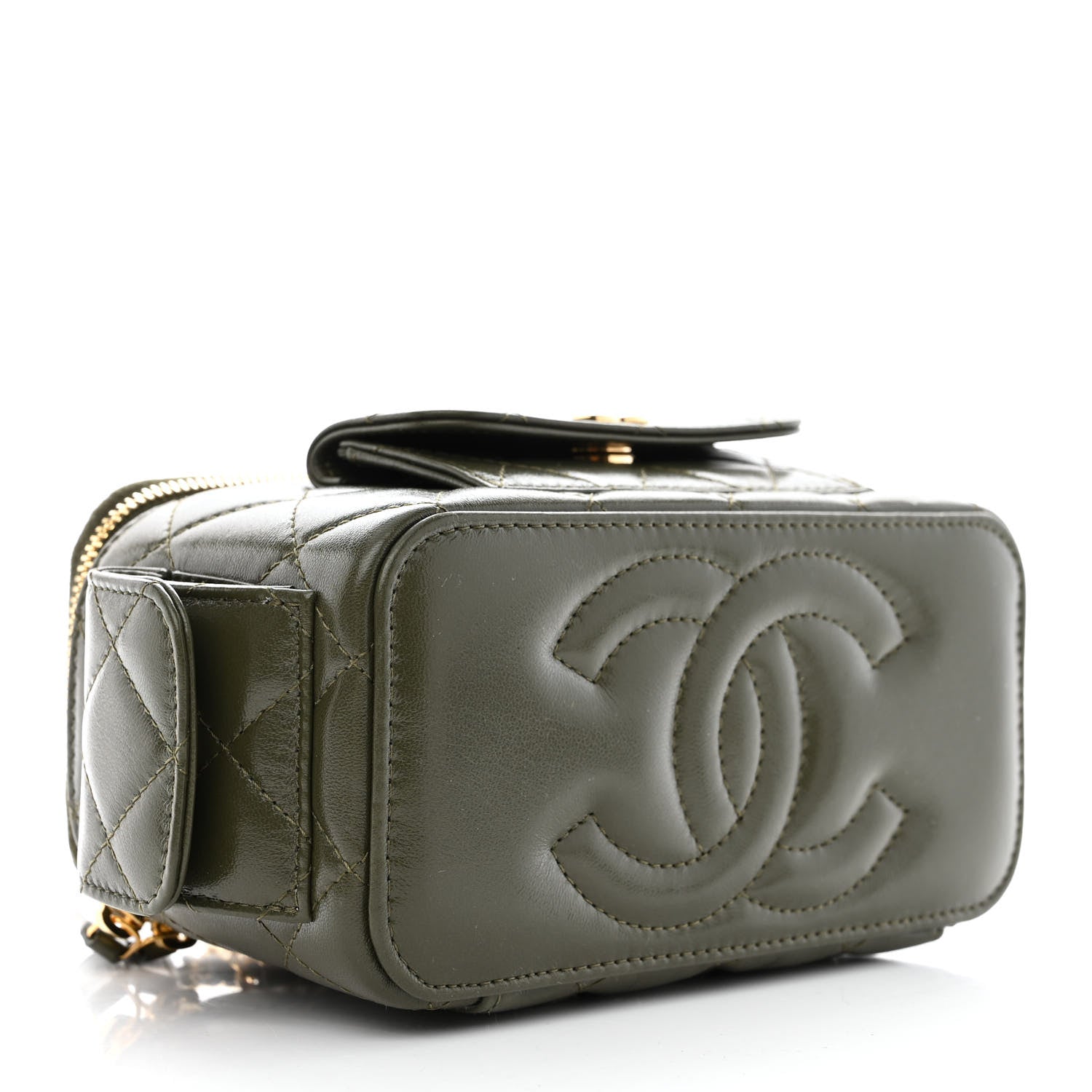 Chanel Lambskin Quilted Polly Pocket East West Top Vanity With Chain Khaki 4 of 11