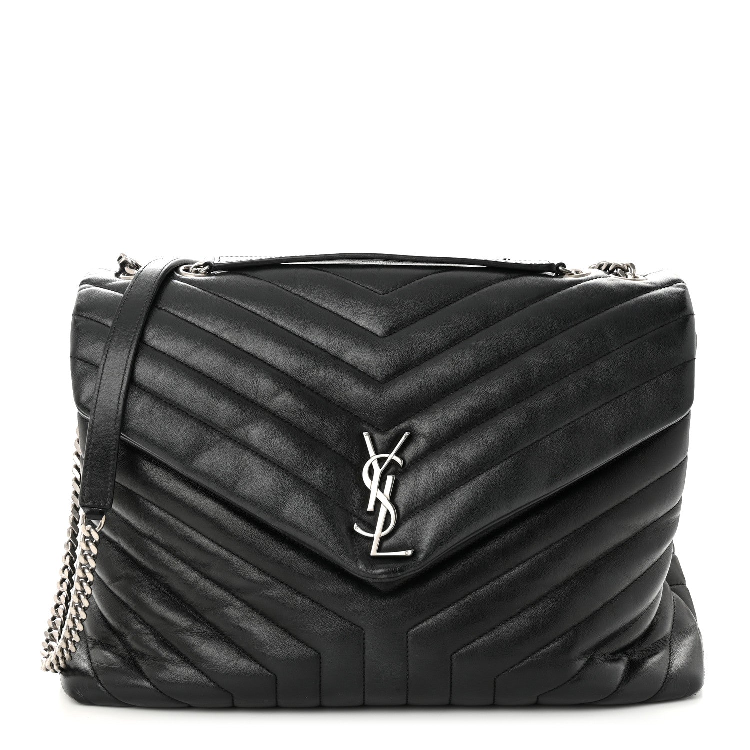 Saint Laurent Calfskin Y Quilted Monogram Large Loulou Chain Satchel Black 1 of 13