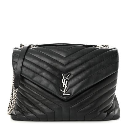 Saint Laurent Calfskin Y Quilted Monogram Large Loulou Chain Satchel Black 1 of 13
