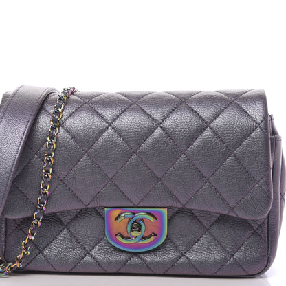Chanel Iridescent Goatskin Quilted Small Double Carry Waist Chain Flap Purple 12 of 12