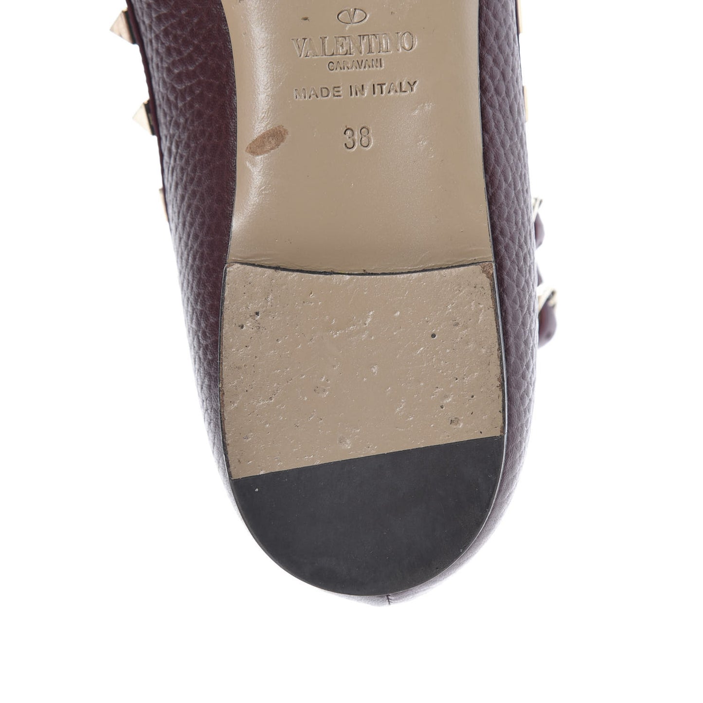 Pebbled Calfskin Rockstud Cage Ballerina Flats 38 Rubin