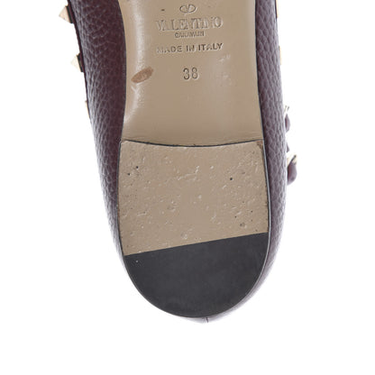 Valentino Garavani Pebbled Calfskin Rockstud Cage Ballerina Flats 38 Rubin 9 of 12