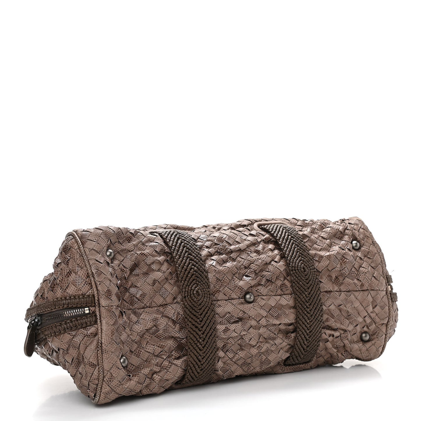 Woven Snakeskin Accordion Satchel Brown