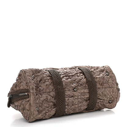 Bottega Veneta Woven Snakeskin Accordion Satchel Brown 4 of 14