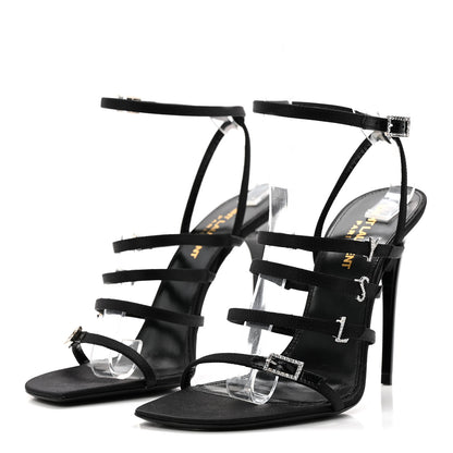 Saint Laurent Crepe Satin Crystal Jerry 110 Sandals 37.5 Black 3 of 8