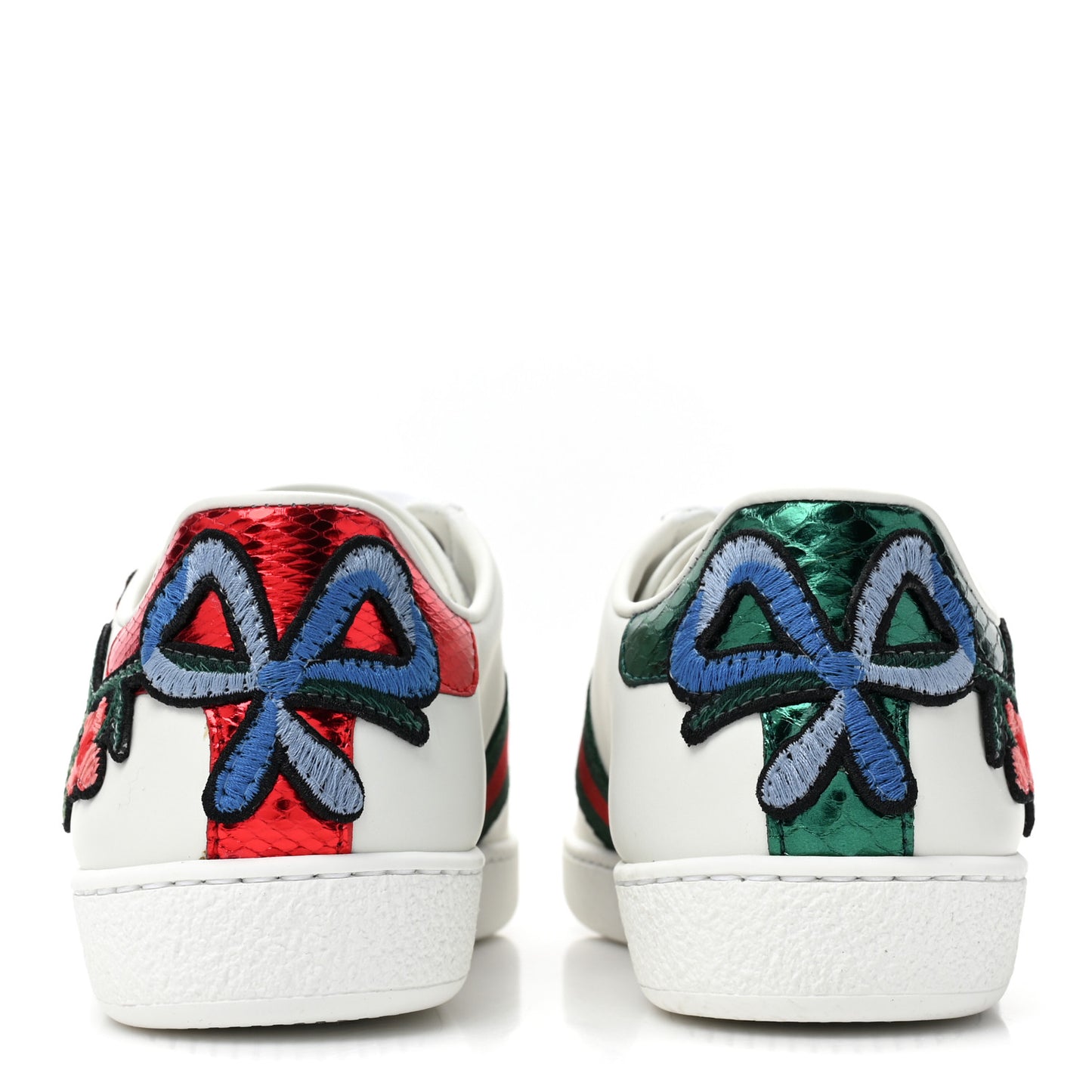 Calfskin Web Floral Embroidered Womens Ace Sneakers 35 White
