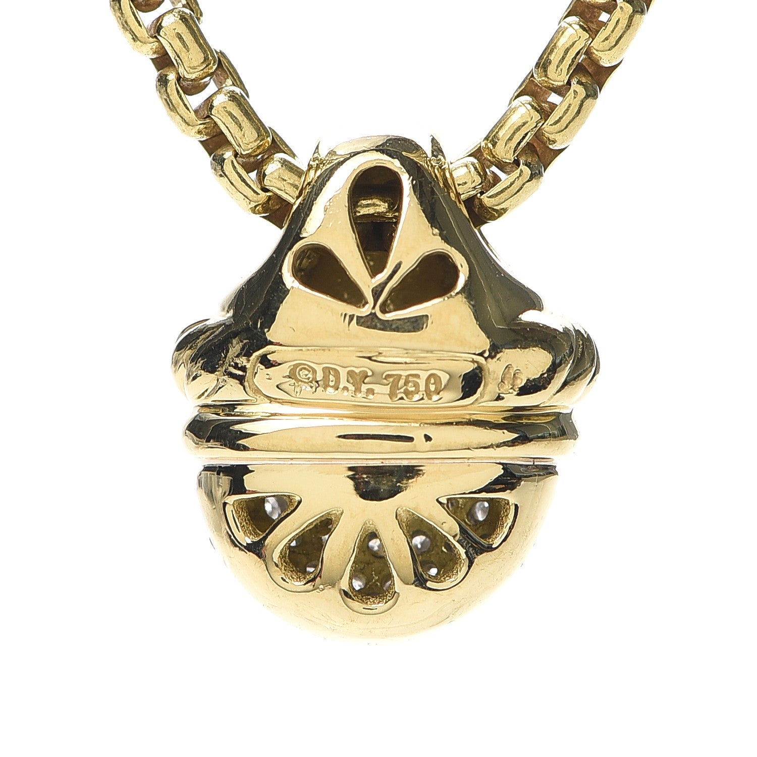 David Yurman 18K Yellow Gold Diamond Acorn Necklace 5 of 5