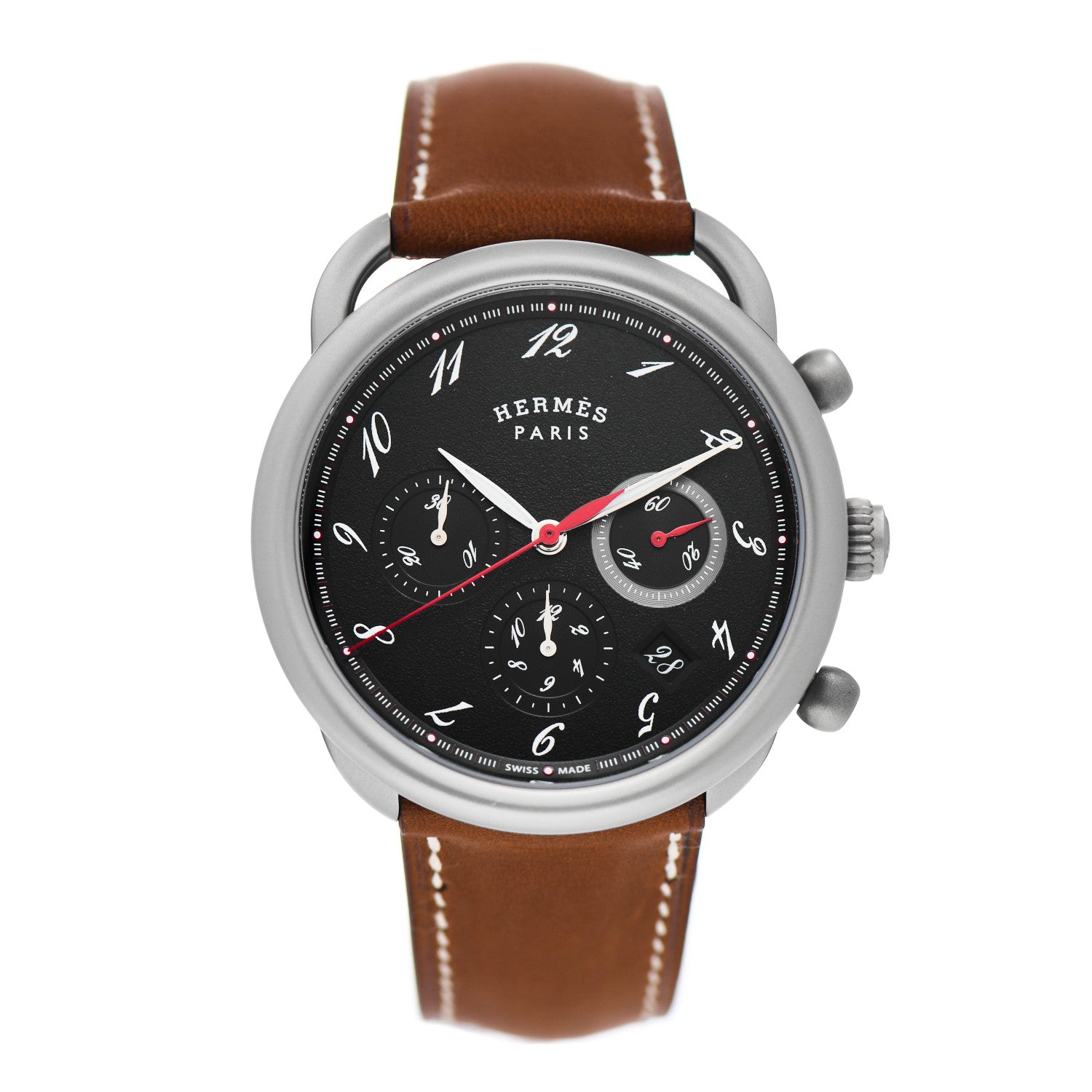Hermes Titanium Barenia 41mm Chronograph Arceau Automatic Watch Cognac 1 of 5
