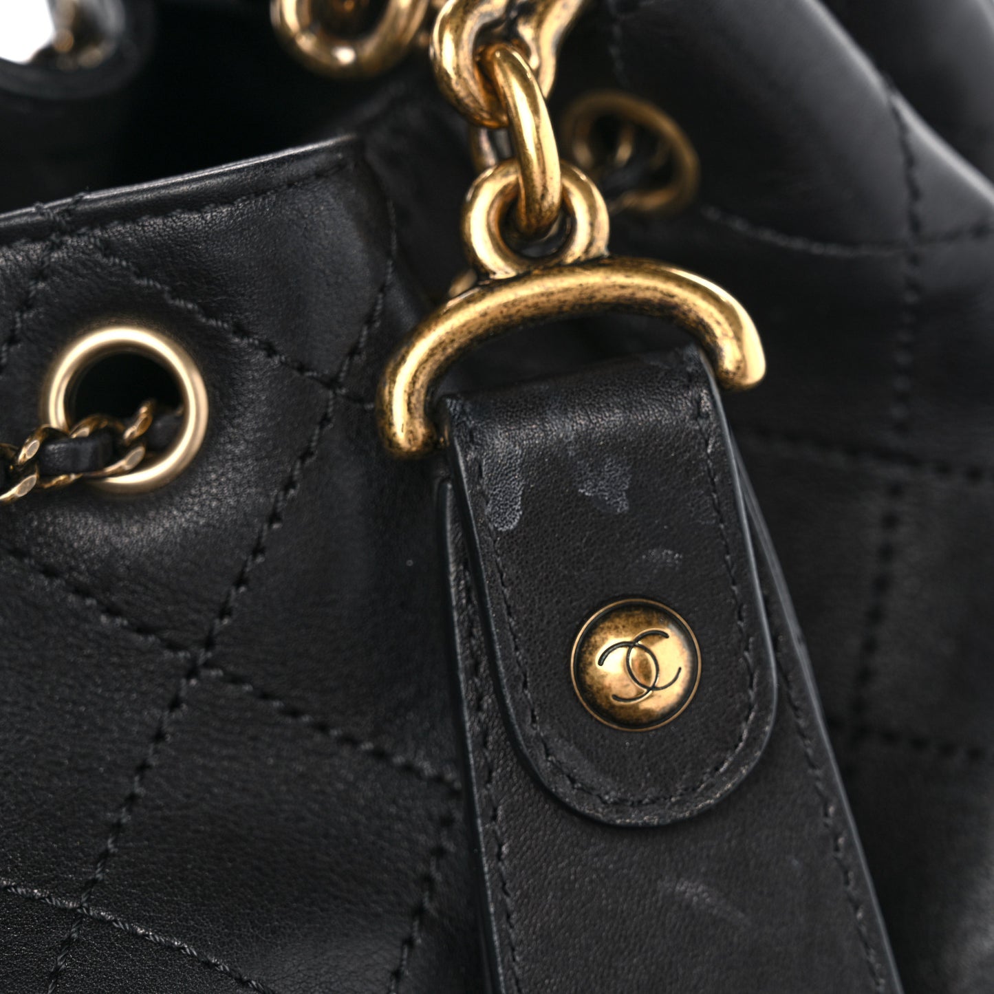 Calfskin Stitched Small Paris Rome Drawstring CC Bag Black