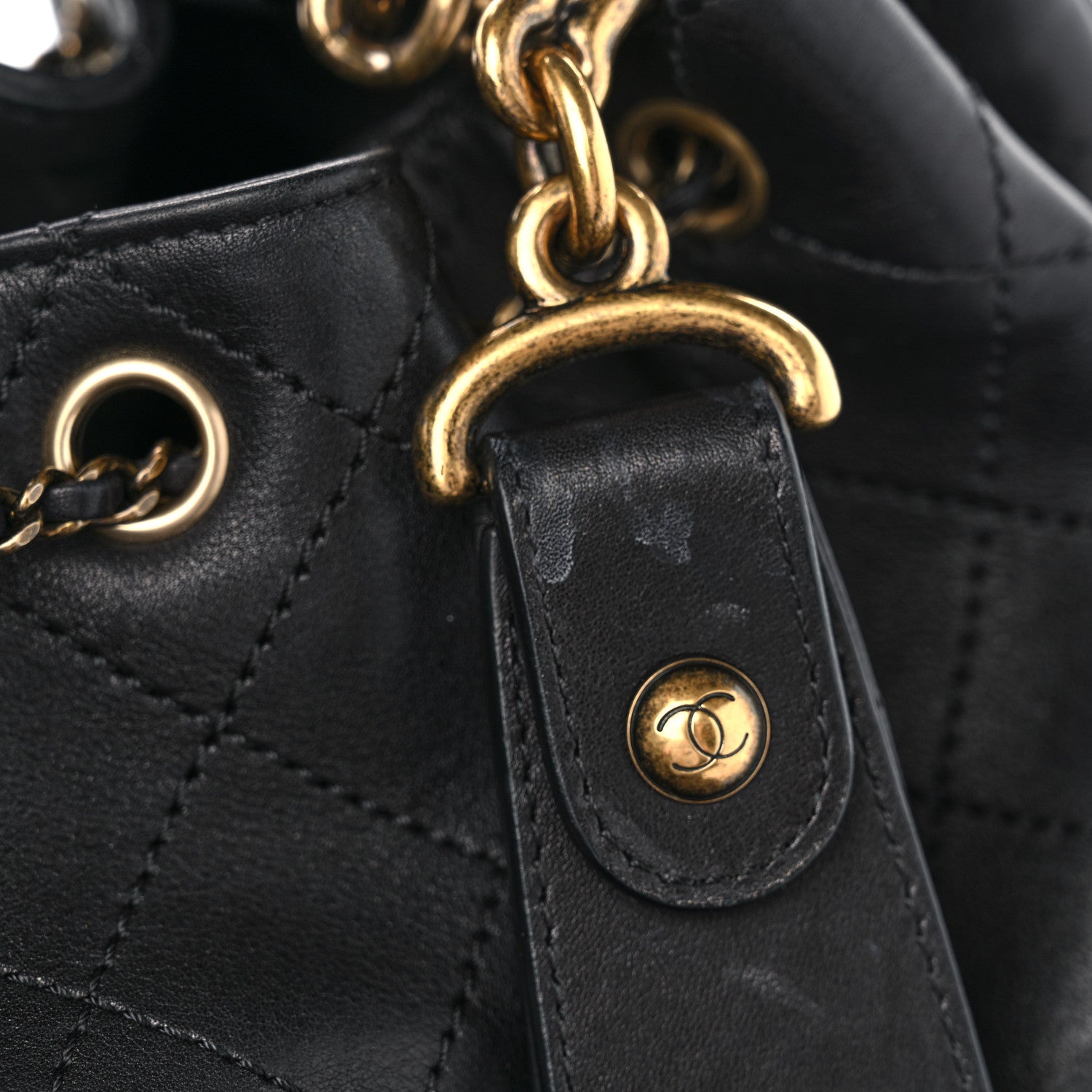 Chanel Calfskin Stitched Small Paris Rome Drawstring CC Bag Black 11 of 11