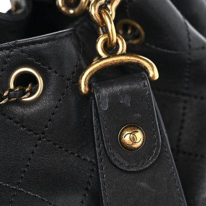 Chanel Calfskin Stitched Small Paris Rome Drawstring CC Bag Black 11 of 11
