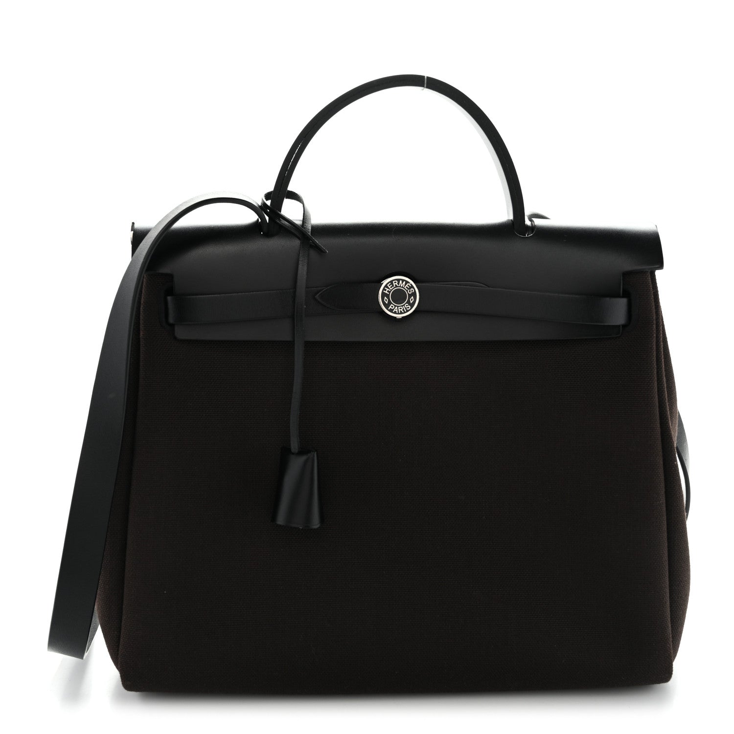 Hermes Military Toile Vache Hunter Herbag Zip Retourne 31 PM Black Ebene 1 of 12