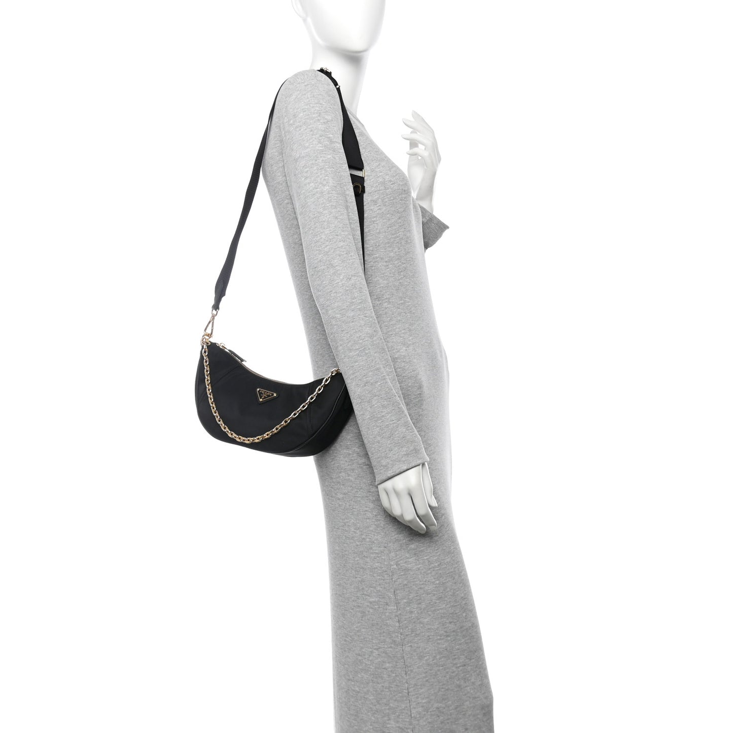 Re-Nylon Saffiano Demi-lune Shoulder Bag Black