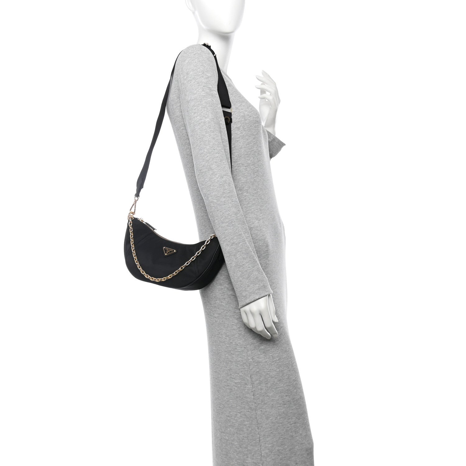 Prada Re-Nylon Saffiano Demi-lune Shoulder Bag Black 2 of 10