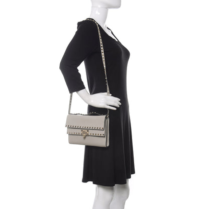 Valentino Garavani Grainy Calfskin Rockstud Double Flap Crossbody Bag Light Grey 2 of 11