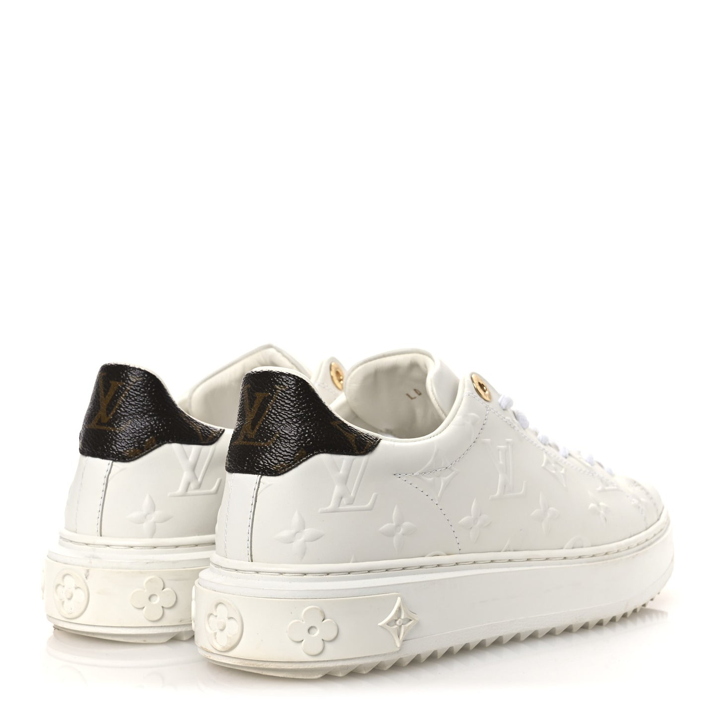 Lambskin Embossed Monogram Time Out Sneakers 37.5 White