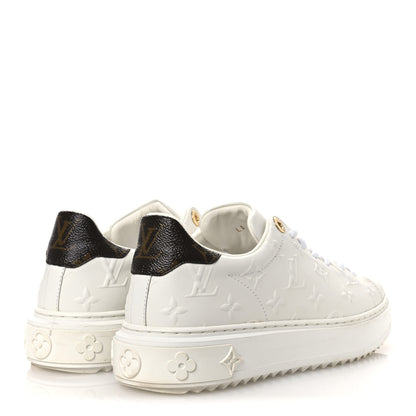 Louis Vuitton Lambskin Embossed Monogram Time Out Sneakers 37.5 White 5 of 14