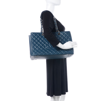 Chanel Caviar Quilted XL Grand Shopping Tote GST Navy Blue 3 of 12