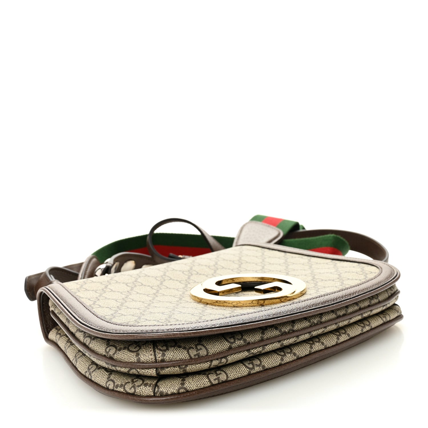 Gucci GG Supreme Monogram Textured Dollar Calfskin Web Medium Blondie Top Handle Shoulder Flap Bag Beige Ebony New Acero 4 of 10
