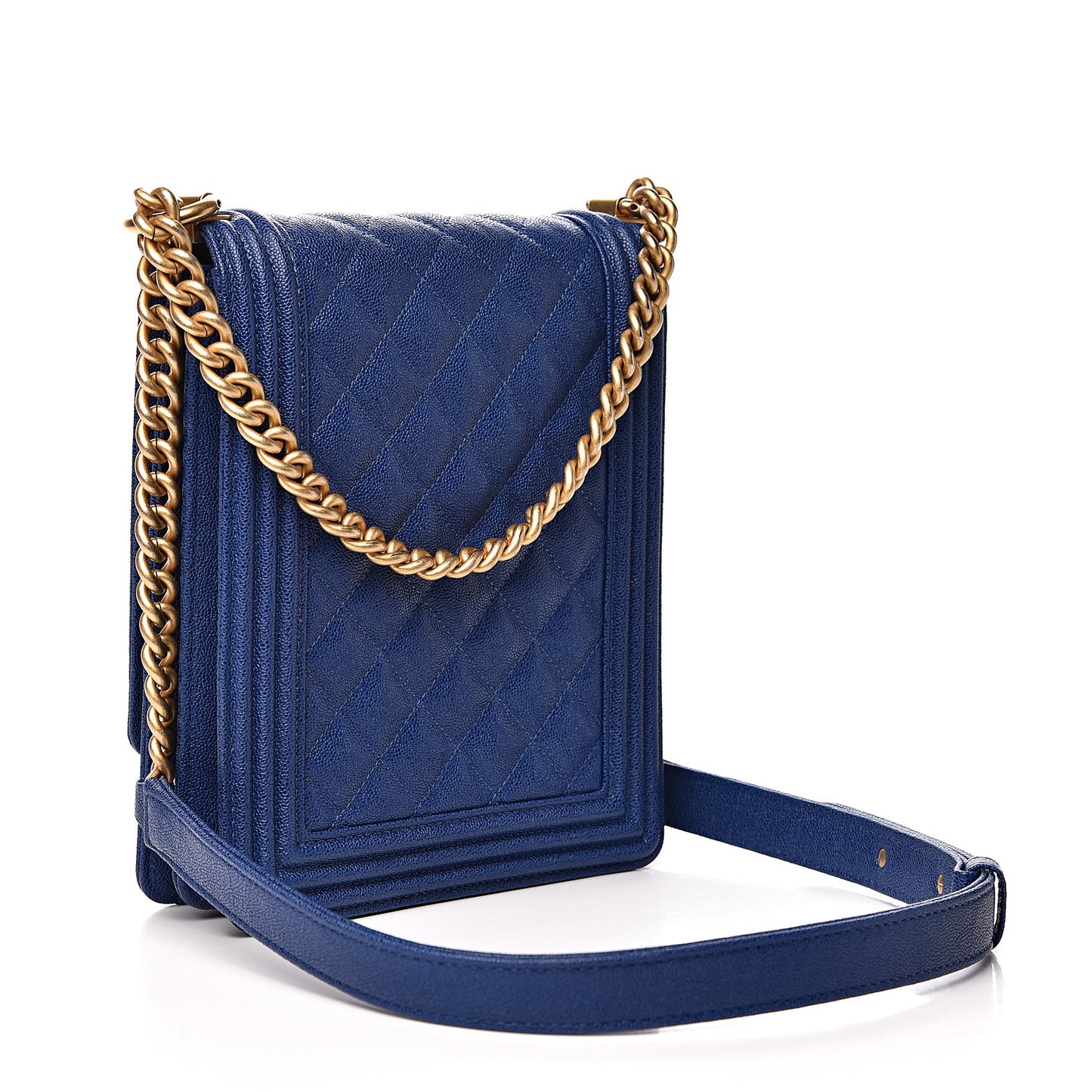 Caviar Quilted North South Boy Flap Blue