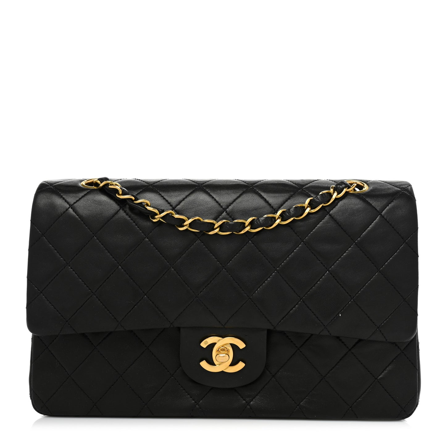 Lambskin Quilted Medium Double Flap Black