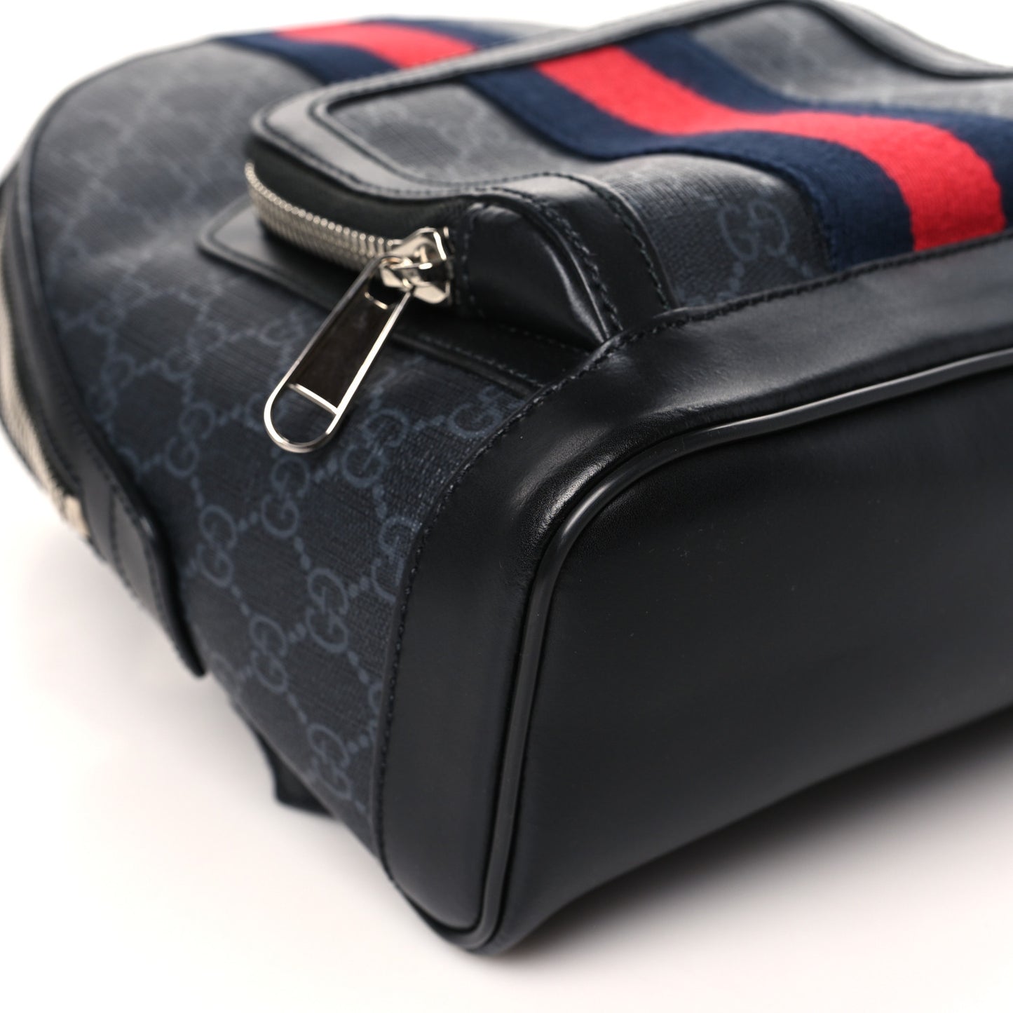 GG Supreme Monogram Appia Calfskin Web Small Day Backpack Black