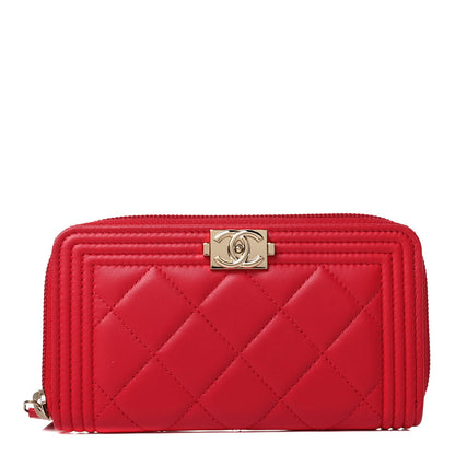 Chanel Lambskin Quilted Small Boy Zip Around Wallet Red 1 of 4