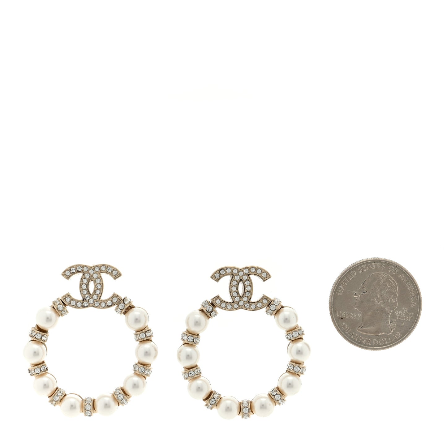 Pearl Crystal Earrings Light Gold White