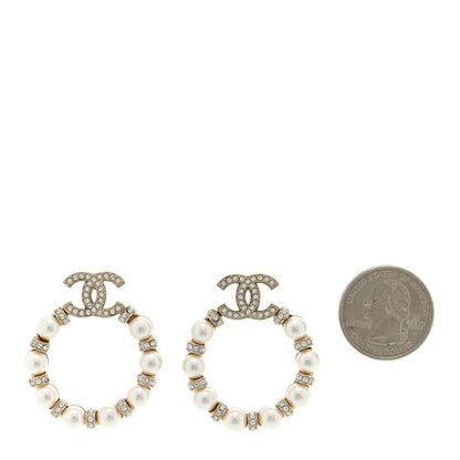 Chanel Pearl Crystal Earrings Light Gold White 2 of 4