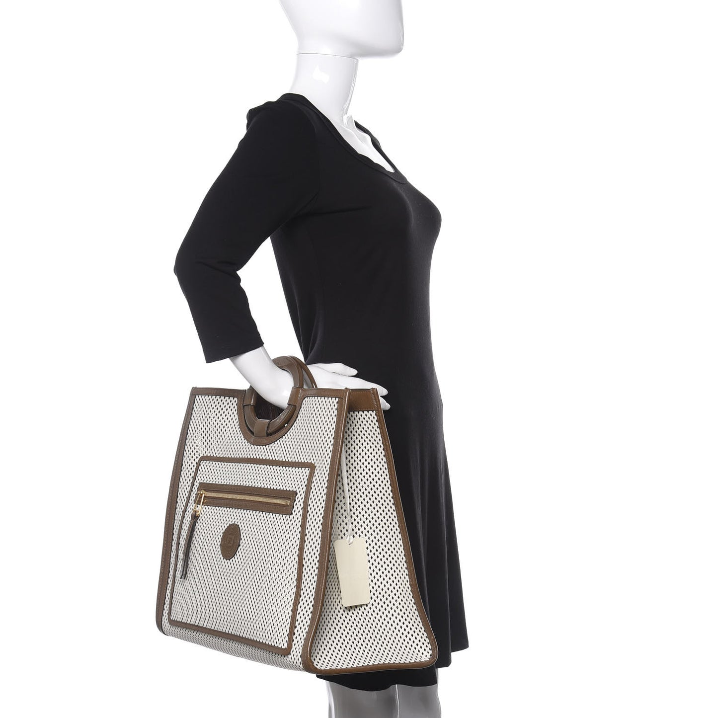 Vitello Liberty Glossy Lambskin Perforated Large Runaway Shopper Tote White Ice Rust Maya