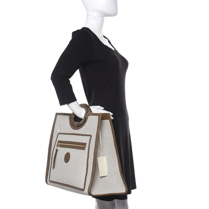 Fendi Vitello Liberty Glossy Lambskin Perforated Large Runaway Shopper Tote White Ice Rust Maya 2 of 10