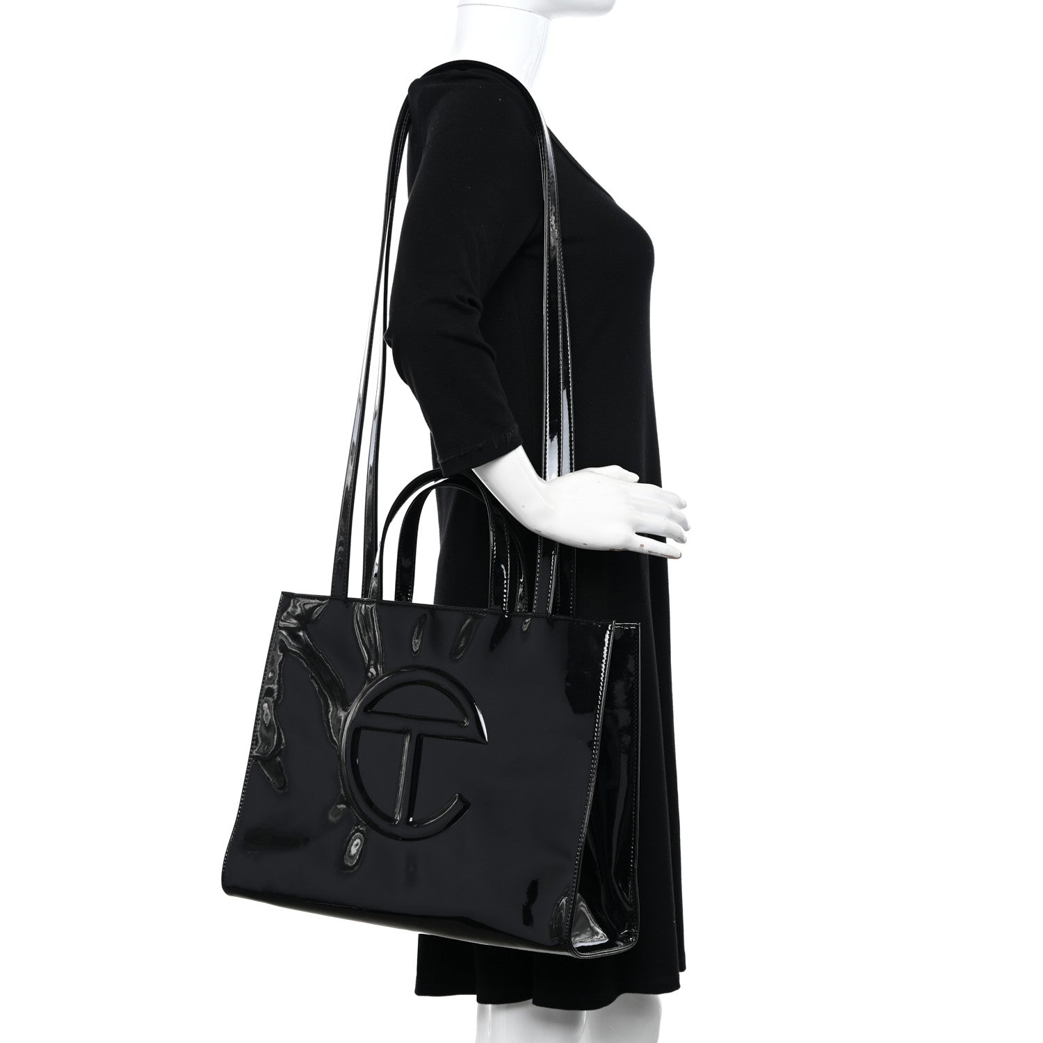 Telfar Patent Vegan Leather Medium Shopping Bag Black 2 of 10