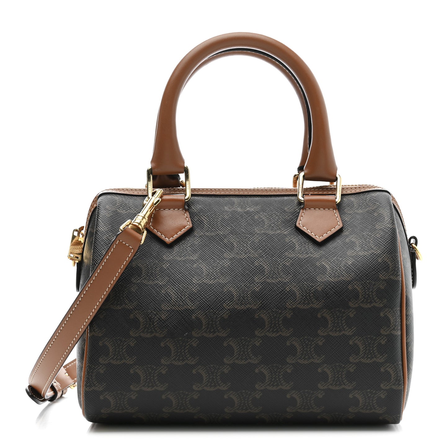 Triomphe Canvas Calfskin Small Boston Bag Tan
