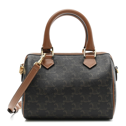 Celine Triomphe Canvas Calfskin Small Boston Bag Tan 1 of 11