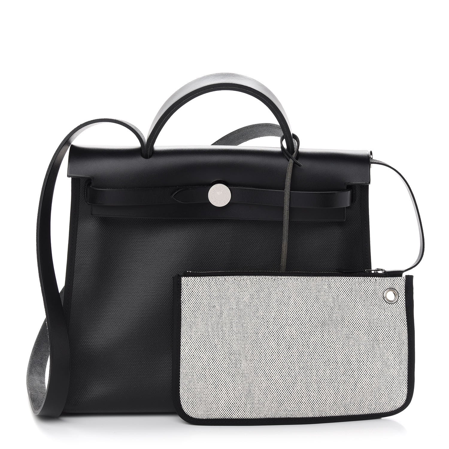 Hermes Toile H Berline Vache Hunter Herbag Zip PM 31 Black Ecru 1 of 10