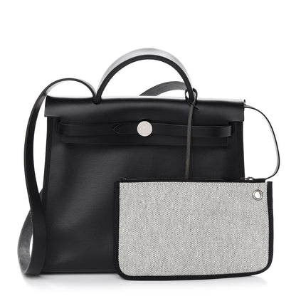 Hermes Toile H Berline Vache Hunter Herbag Zip PM 31 Black Ecru 1 of 10