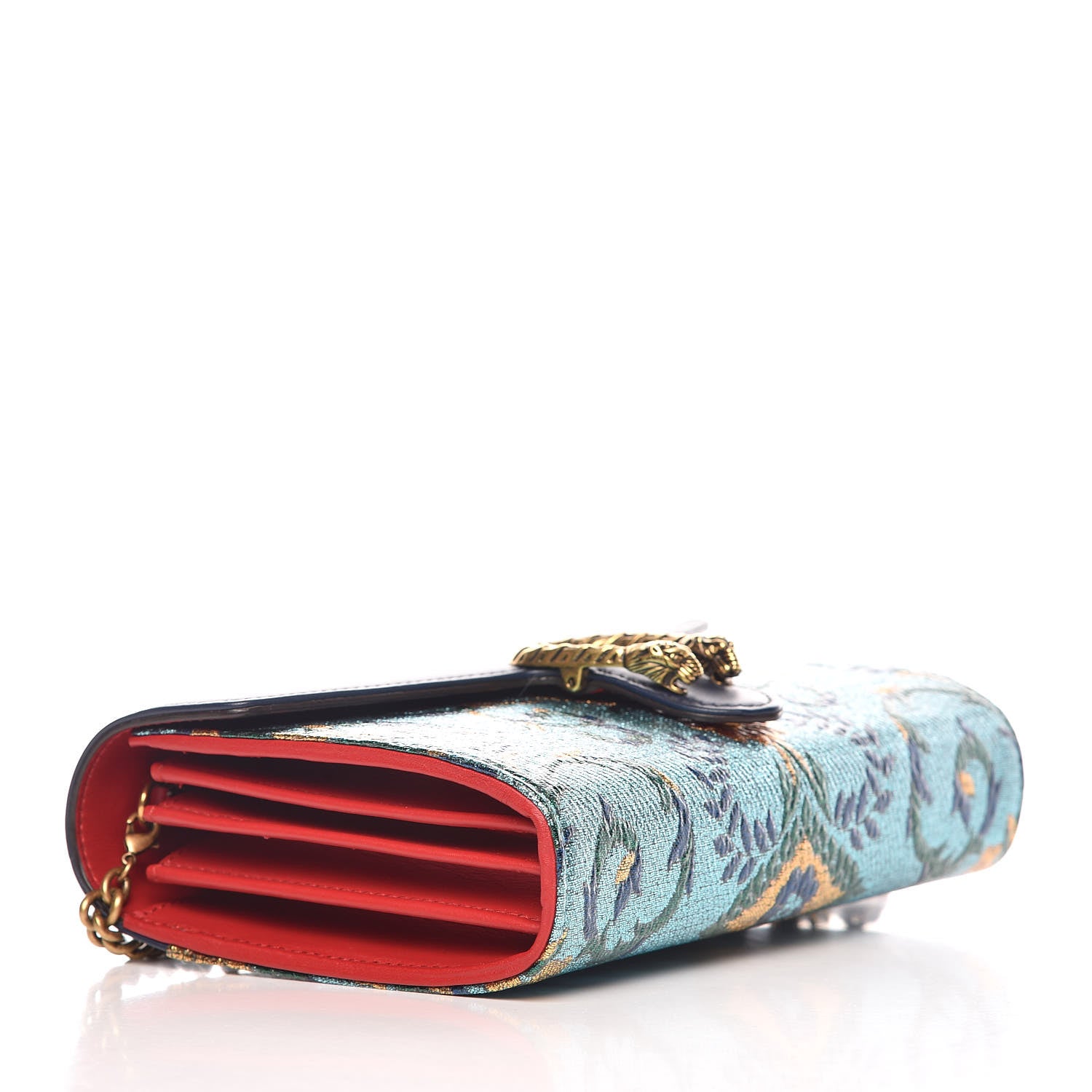 Gucci Metallic Brocade Calfskin Mini Dionysus Chain Wallet Black Blue Azure 4 of 8
