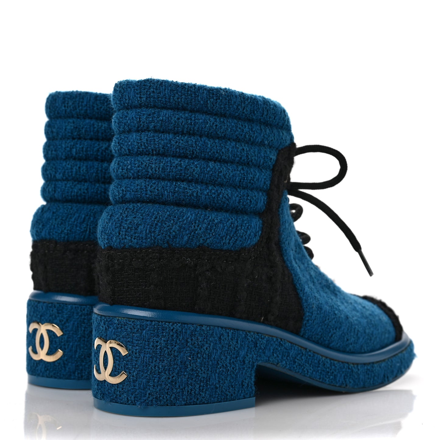 Tweed CC Lace Up Boots 36 Black Turquoise