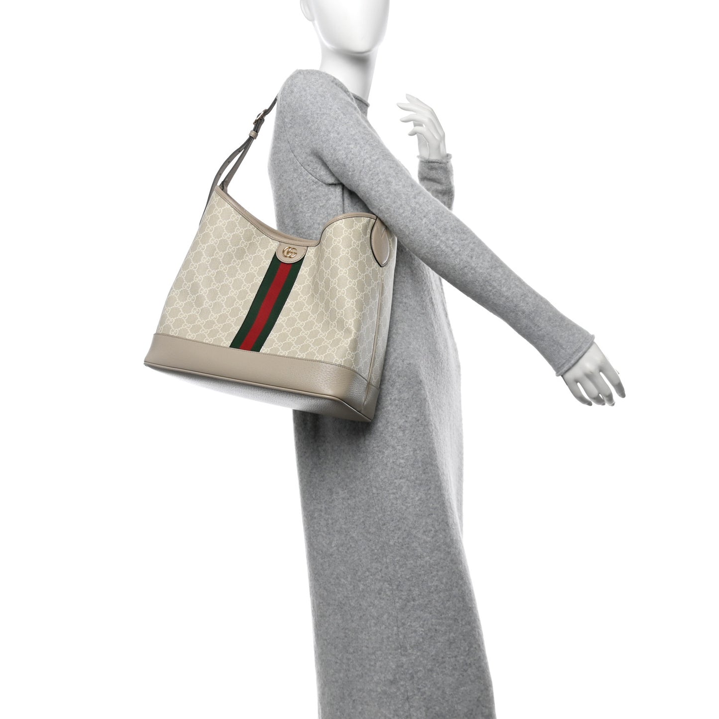 GG Supreme Monogram Web Large Ophidia Shoulder Bag Beige White Oatmeal
