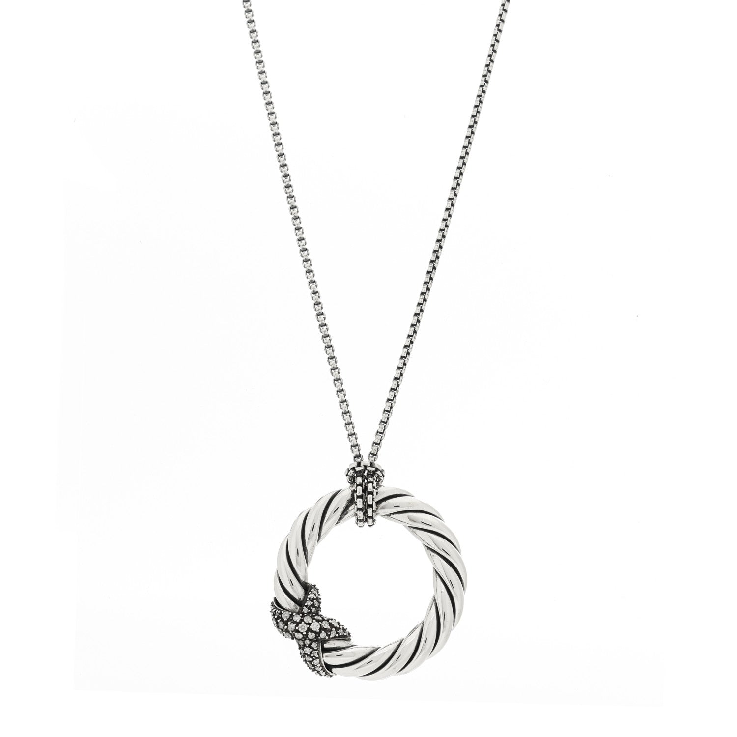 David Yurman Sterling Silver Diamond Starlight X Circle Pendant Necklace 1 of 6