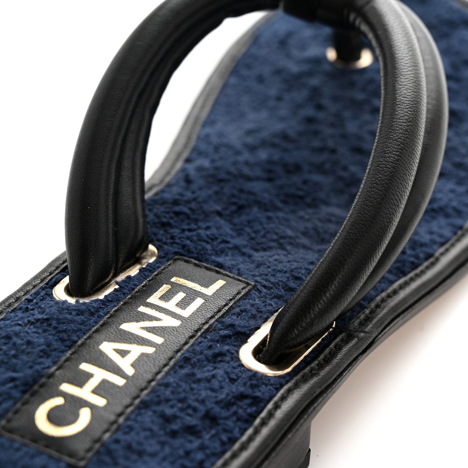 Chanel Lambskin Terry Cloth CC Thong Sandals 36 Black Dark Navy 10 of 11