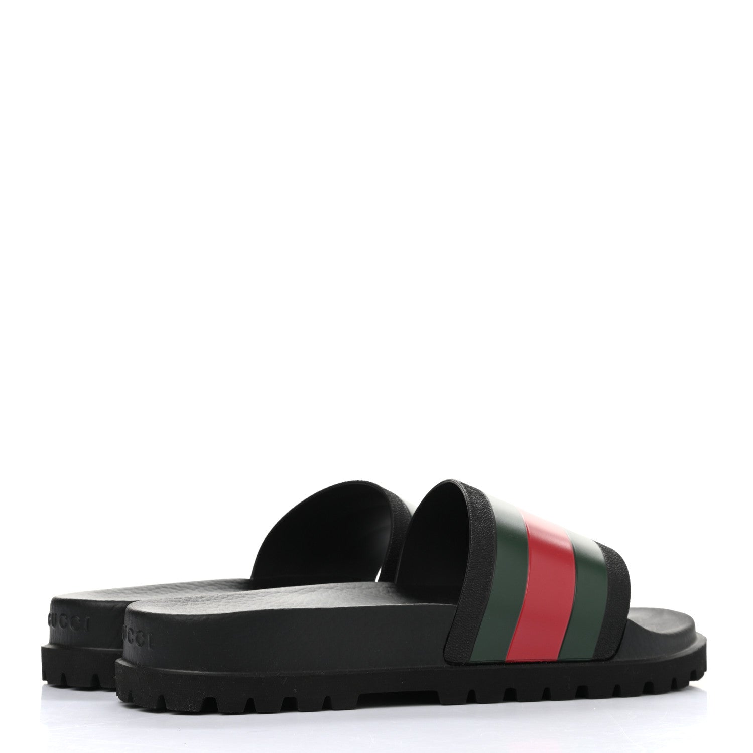 Gucci Rubber Web Mens Lug Sole Slide Sandals 9 Black Green Red 4 of 8