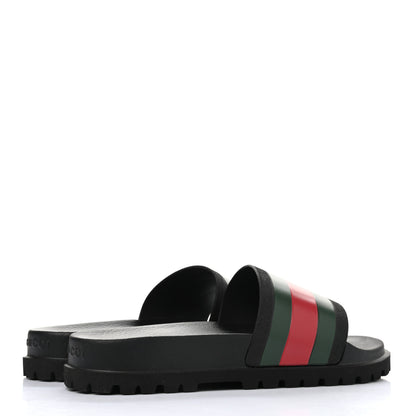 Gucci Rubber Web Mens Lug Sole Slide Sandals 9 Black Green Red 4 of 8