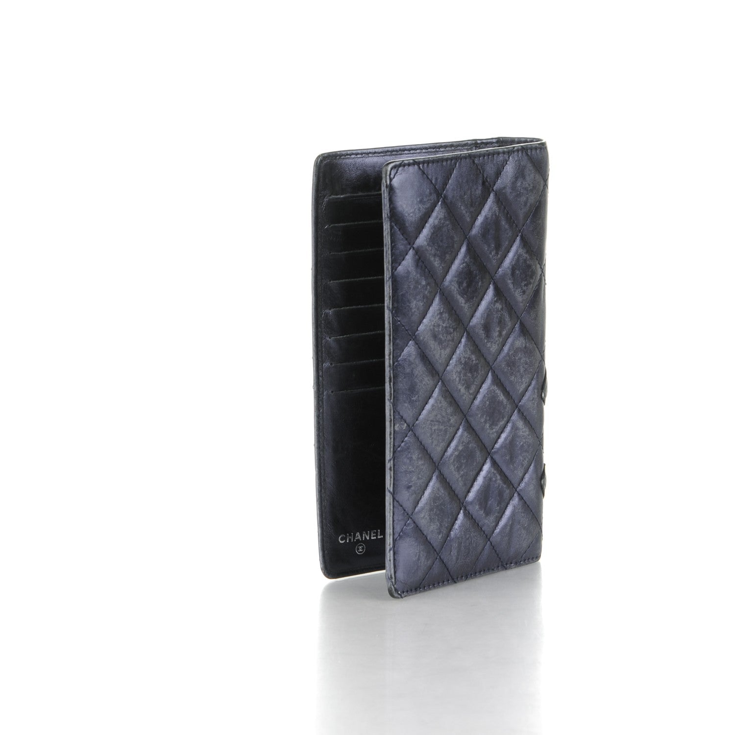 Chanel Metallic Calfskin Quilted Cambon Yen Wallet Blue 3 of 8