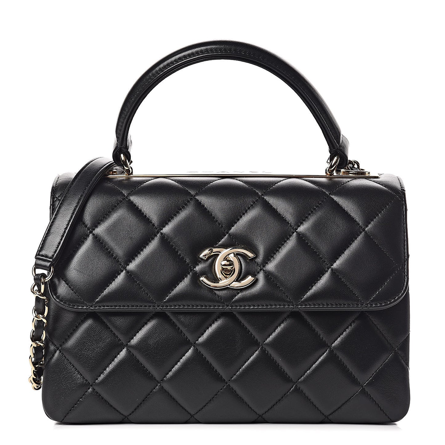 Lambskin Quilted Small Trendy CC Dual Handle Flap Bag Black